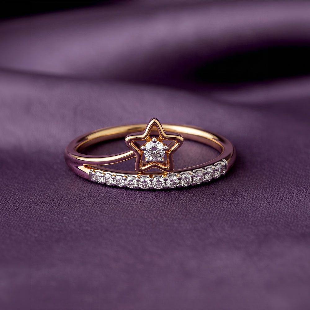 Star 9Kt Yellow Gold Diamond Ring-Rings-ERG26K71