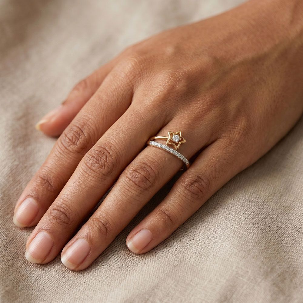 Star 9Kt Yellow Gold Diamond Ring-Rings-ERG26K71