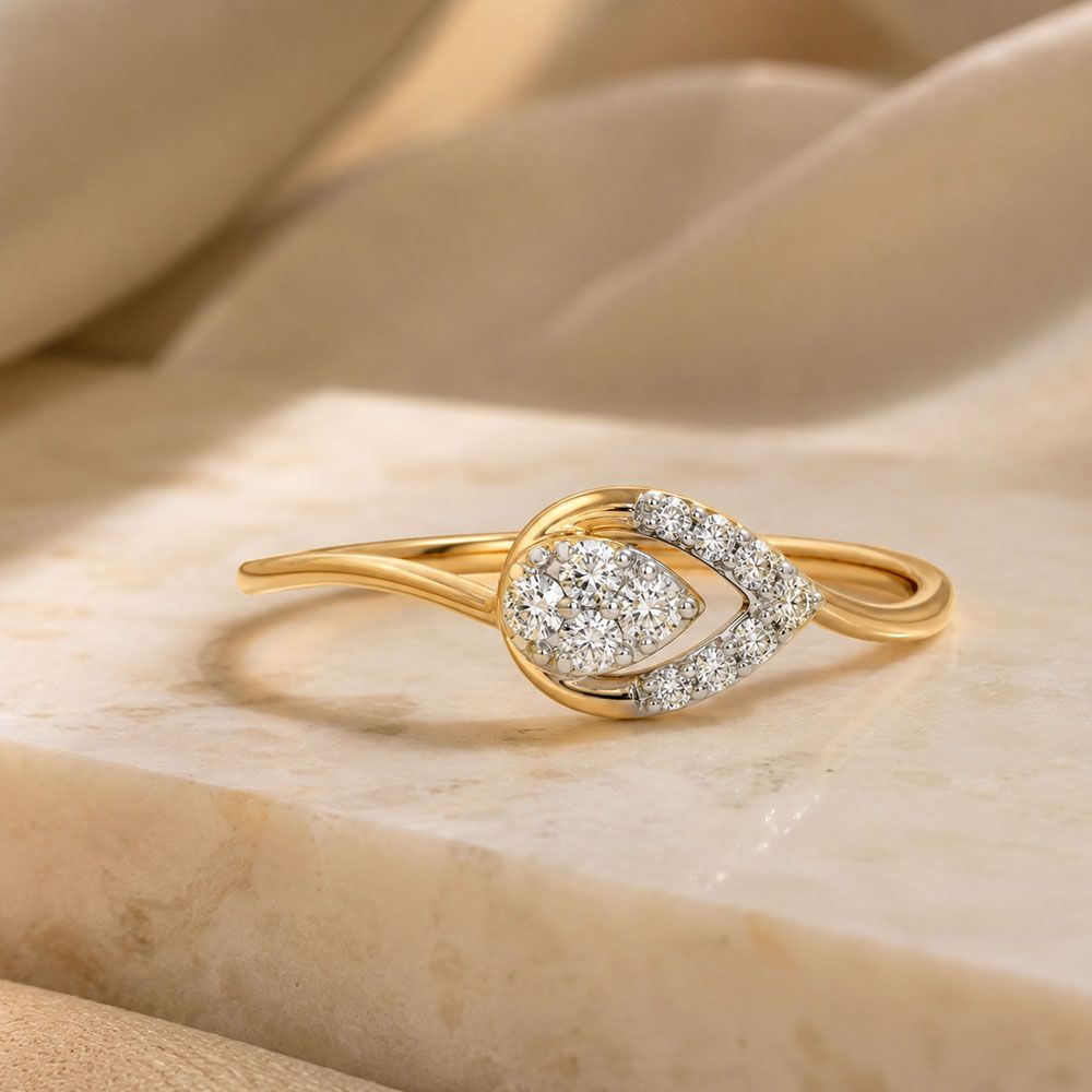 Refined Drop Yellow Gold Diamond Ring-Rings-ERG26K83
