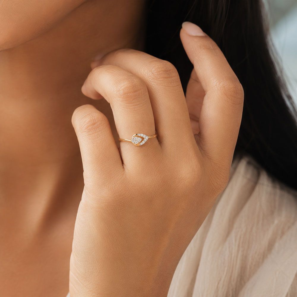 Refined Drop Yellow Gold Diamond Ring-Rings-ERG26K83