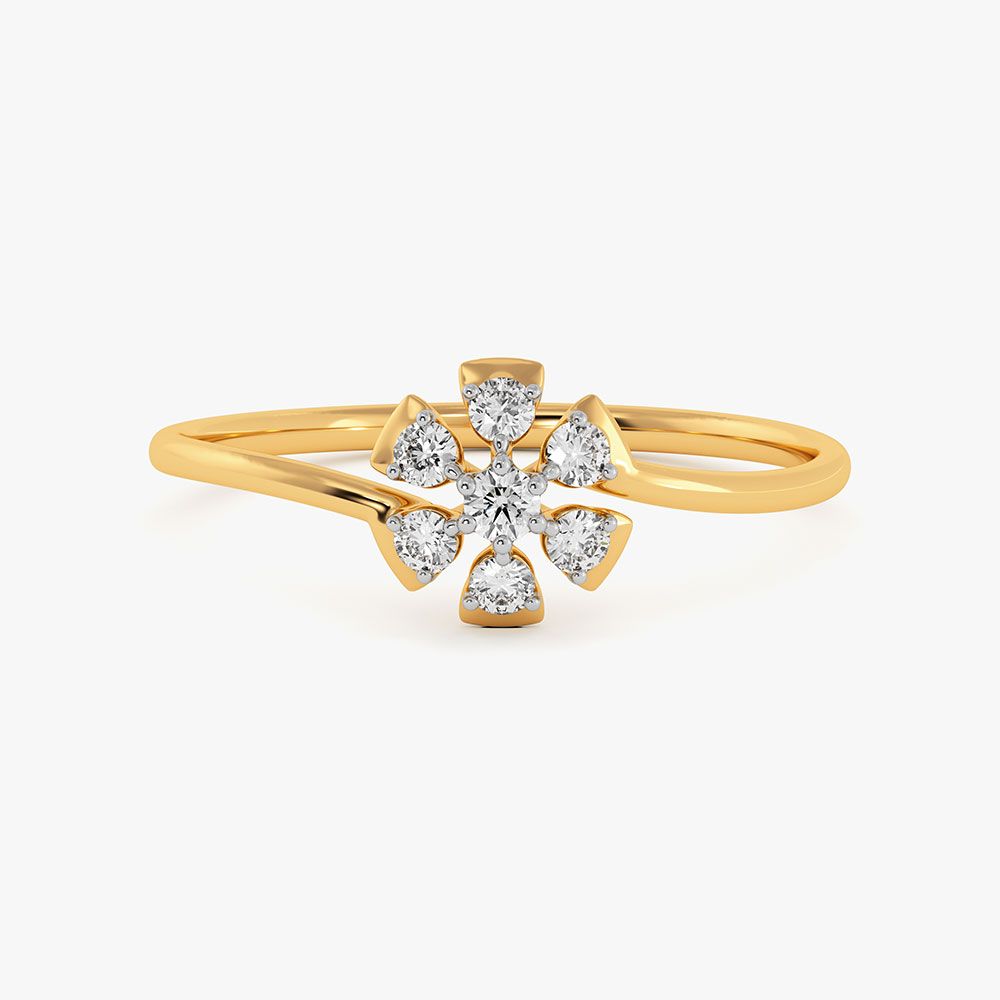 Graceful Flower Yellow Gold Diamond Ring-Rings-ERG26K84
