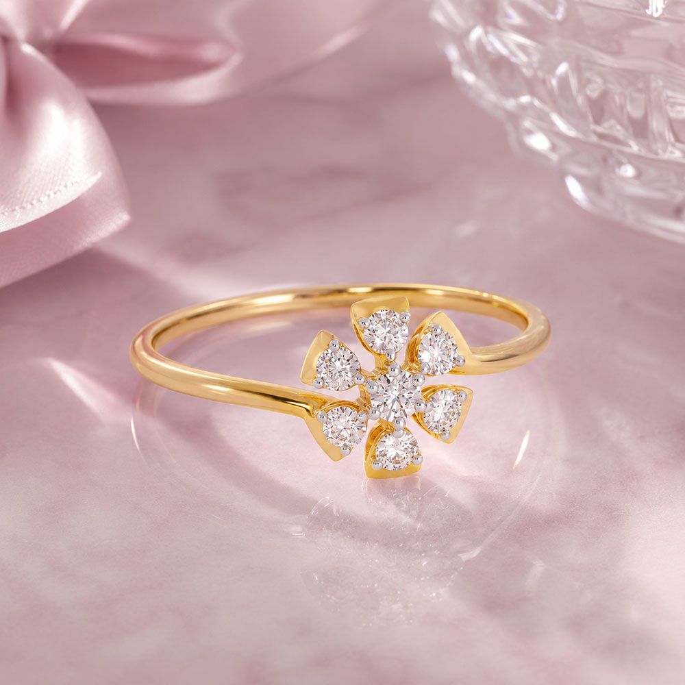 Graceful Flower Yellow Gold Diamond Ring-Rings-ERG26K84