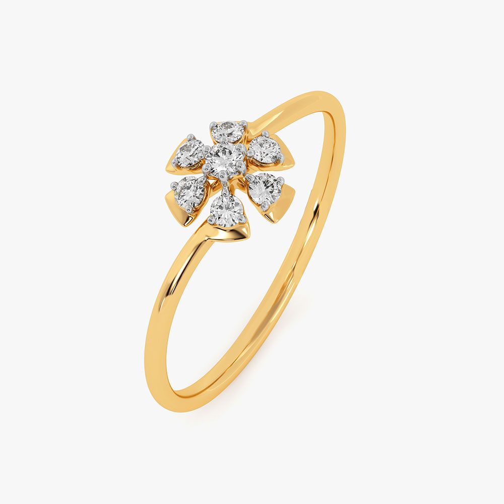 Graceful Flower Yellow Gold Diamond Ring-Rings-ERG26K84