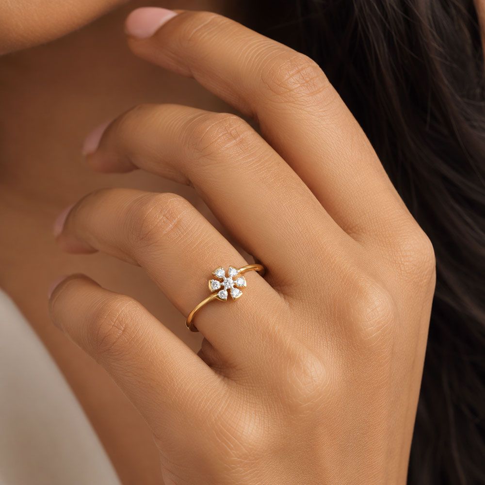 Graceful Flower Yellow Gold Diamond Ring-Rings-ERG26K84