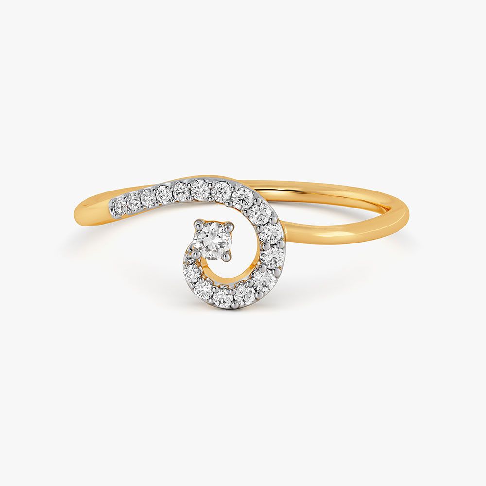 Stylish Swirl Yellow Gold Diamond Ring-Rings-ERG26K85