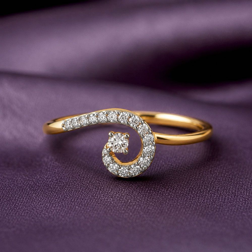 Stylish Swirl Yellow Gold Diamond Ring-Rings-ERG26K85