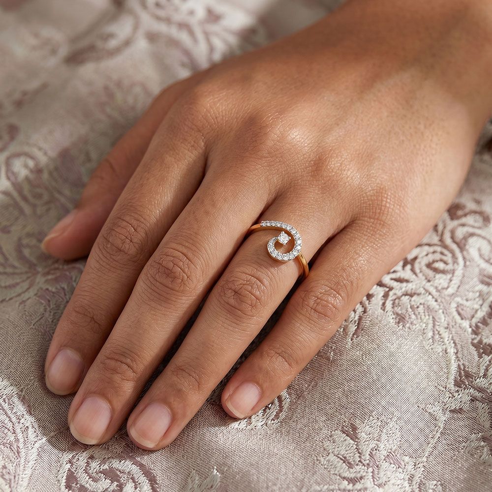 Stylish Swirl Yellow Gold Diamond Ring-Rings-ERG26K85