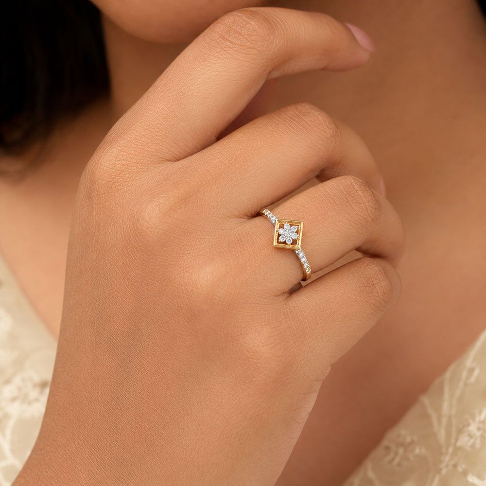 Structured Edge Yellow Gold Diamond Ring-Rings-ERG26K87