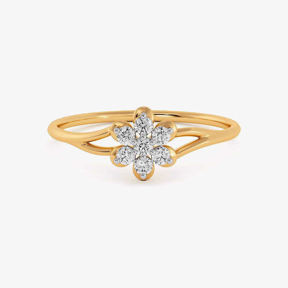 Charming Floral Yellow Gold Diamond Ring-Rings-ERG26K97