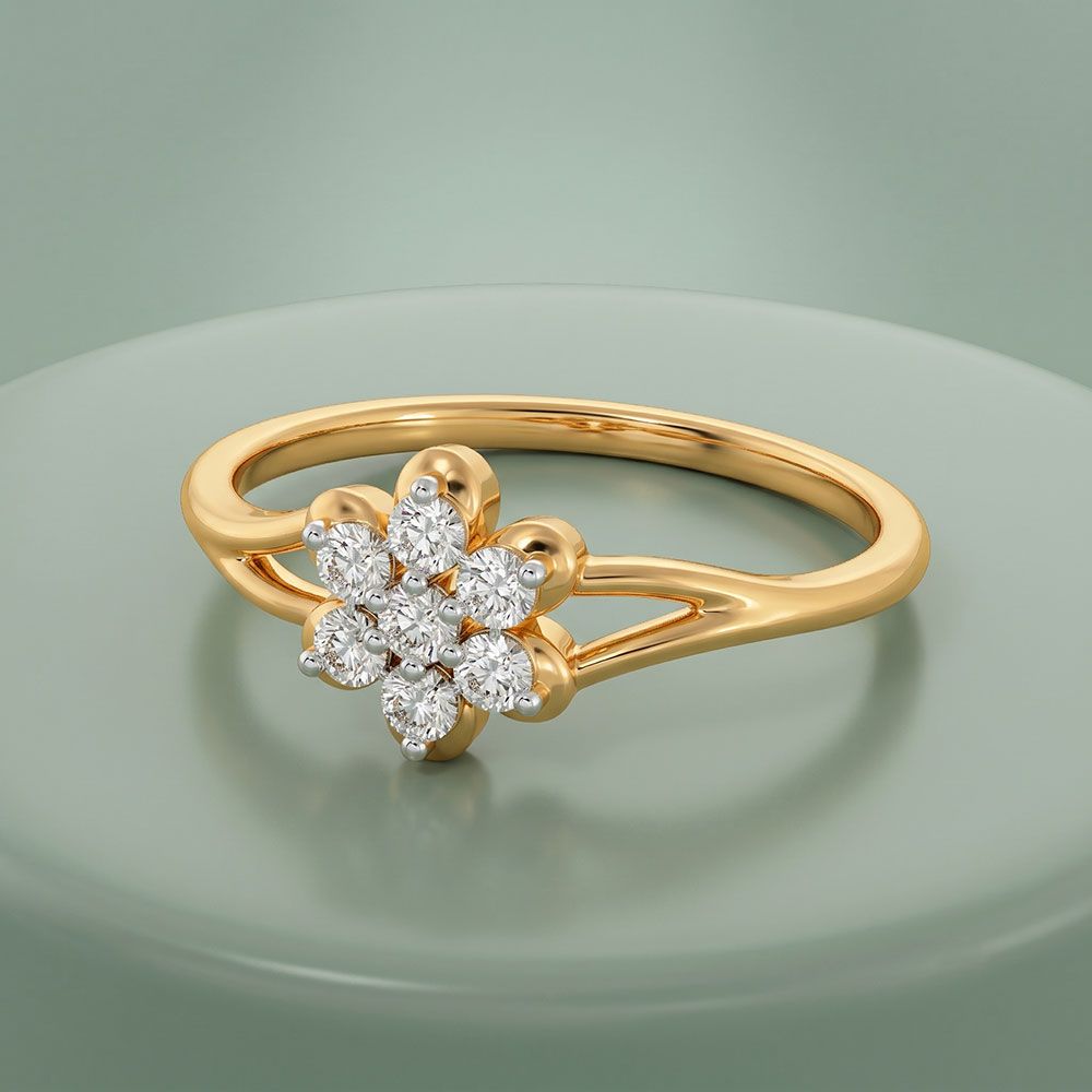 Charming Floral Yellow Gold Diamond Ring-Rings-ERG26K97