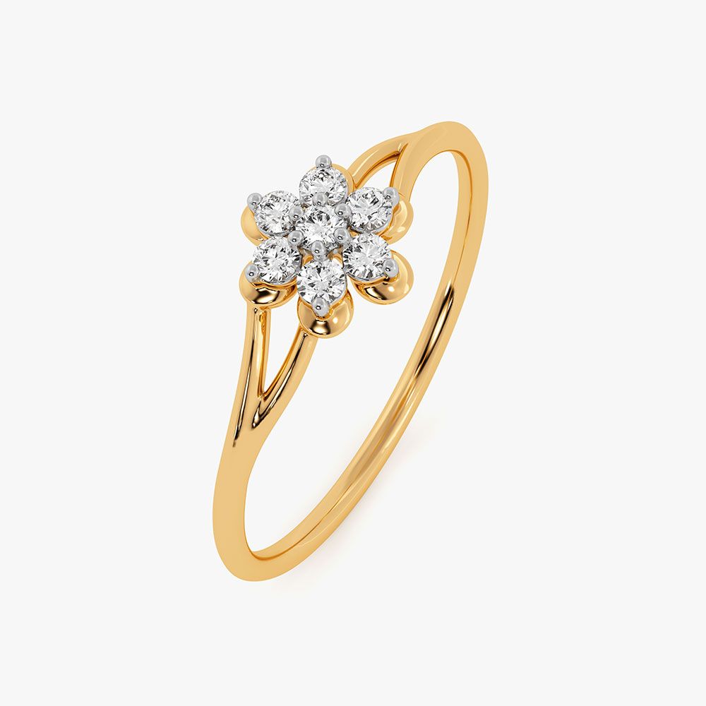 Charming Floral Yellow Gold Diamond Ring-Rings-ERG26K97