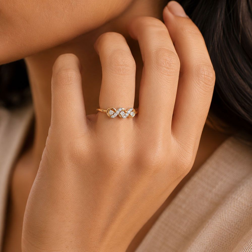 Graceful Infinity Yellow Gold Diamond Ring-Rings-ERG26K99