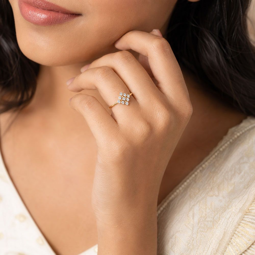 Clustered Yellow Gold Diamond Ring-Rings-ERG26L01