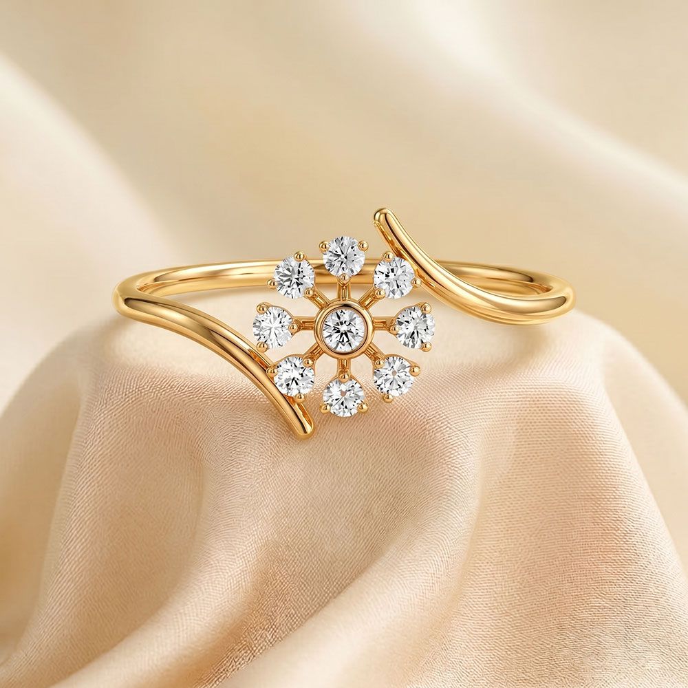 Delicate Floral Yellow Gold Diamond Ring-Rings-ERG26L02