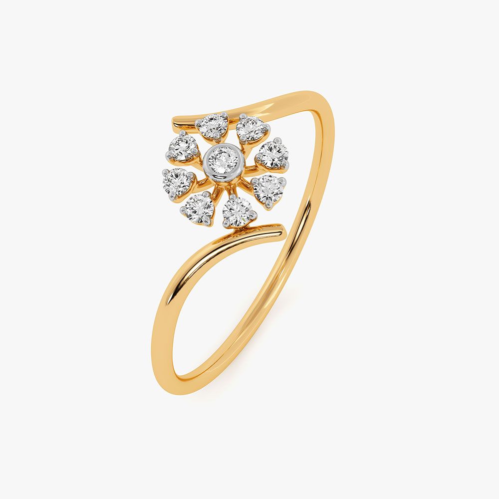 Delicate Floral Yellow Gold Diamond Ring-Rings-ERG26L02