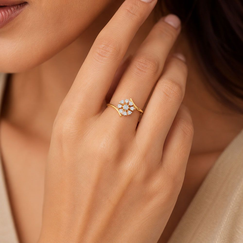 Delicate Floral Yellow Gold Diamond Ring-Rings-ERG26L02