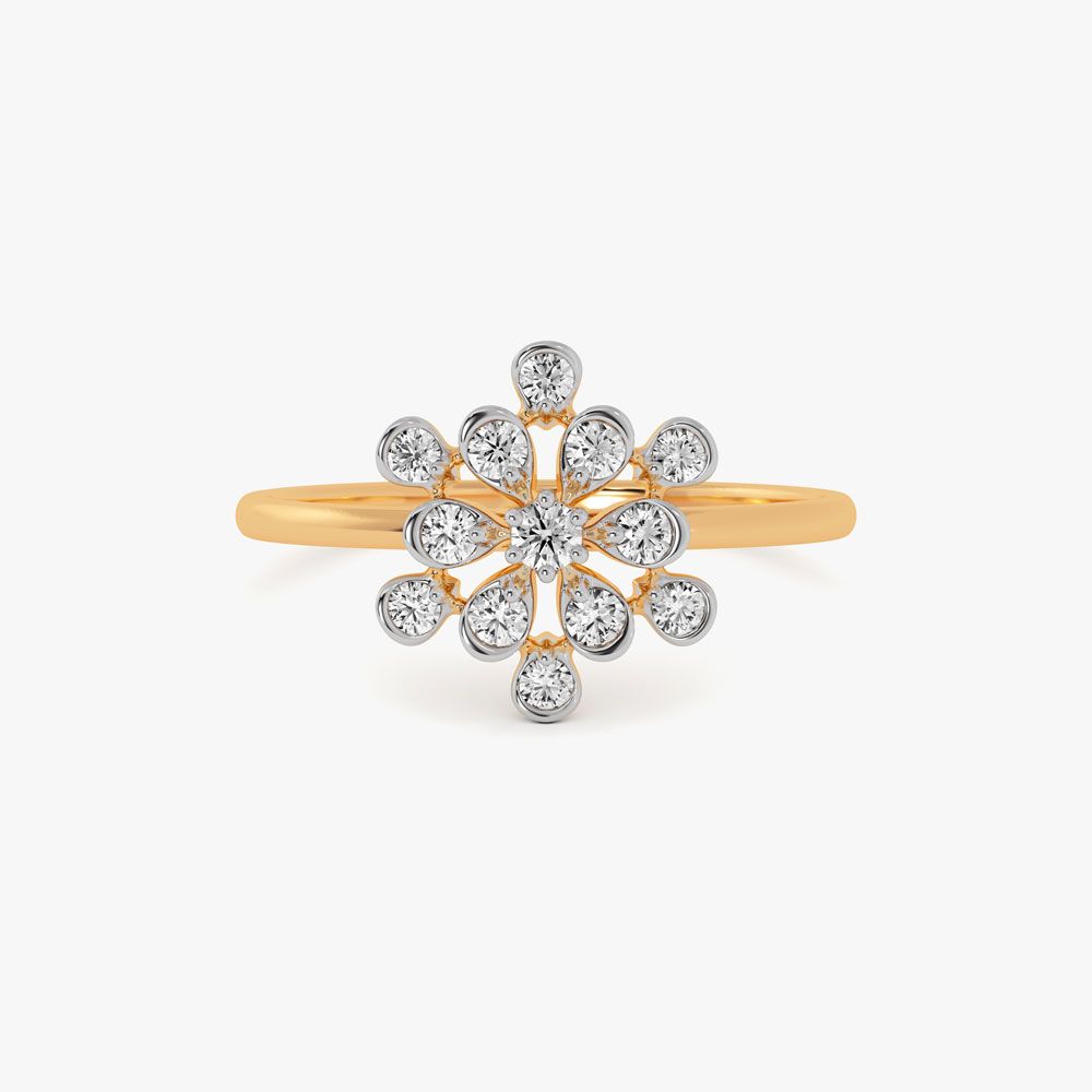 Floral Charm 14Kt Yellow Gold Diamond Ring-Rings-ERG26L07