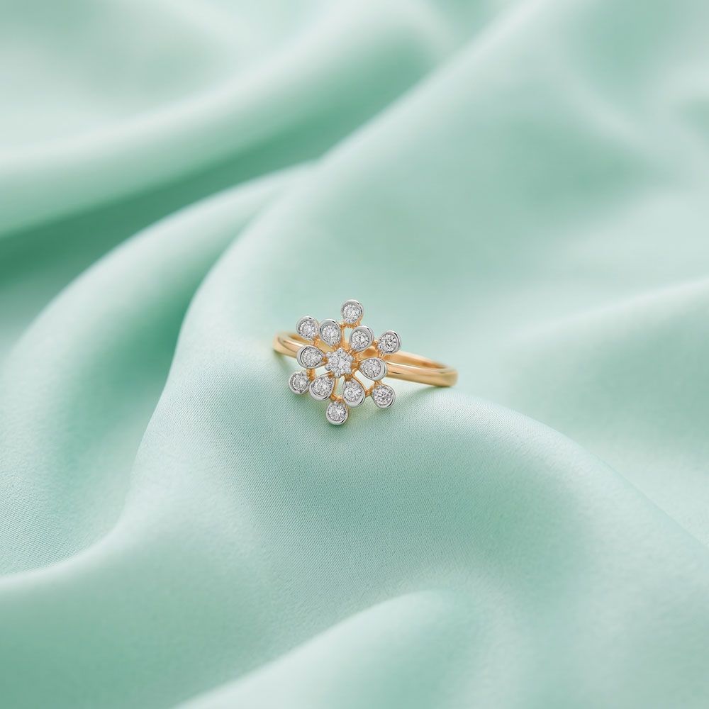 Floral Charm 14Kt Yellow Gold Diamond Ring-Rings-ERG26L07