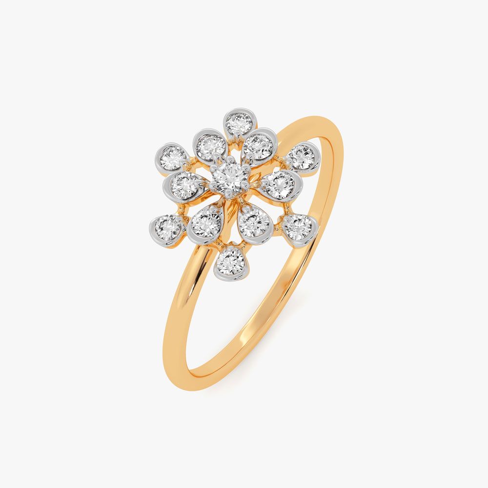 Floral Charm 14Kt Yellow Gold Diamond Ring-Rings-ERG26L07
