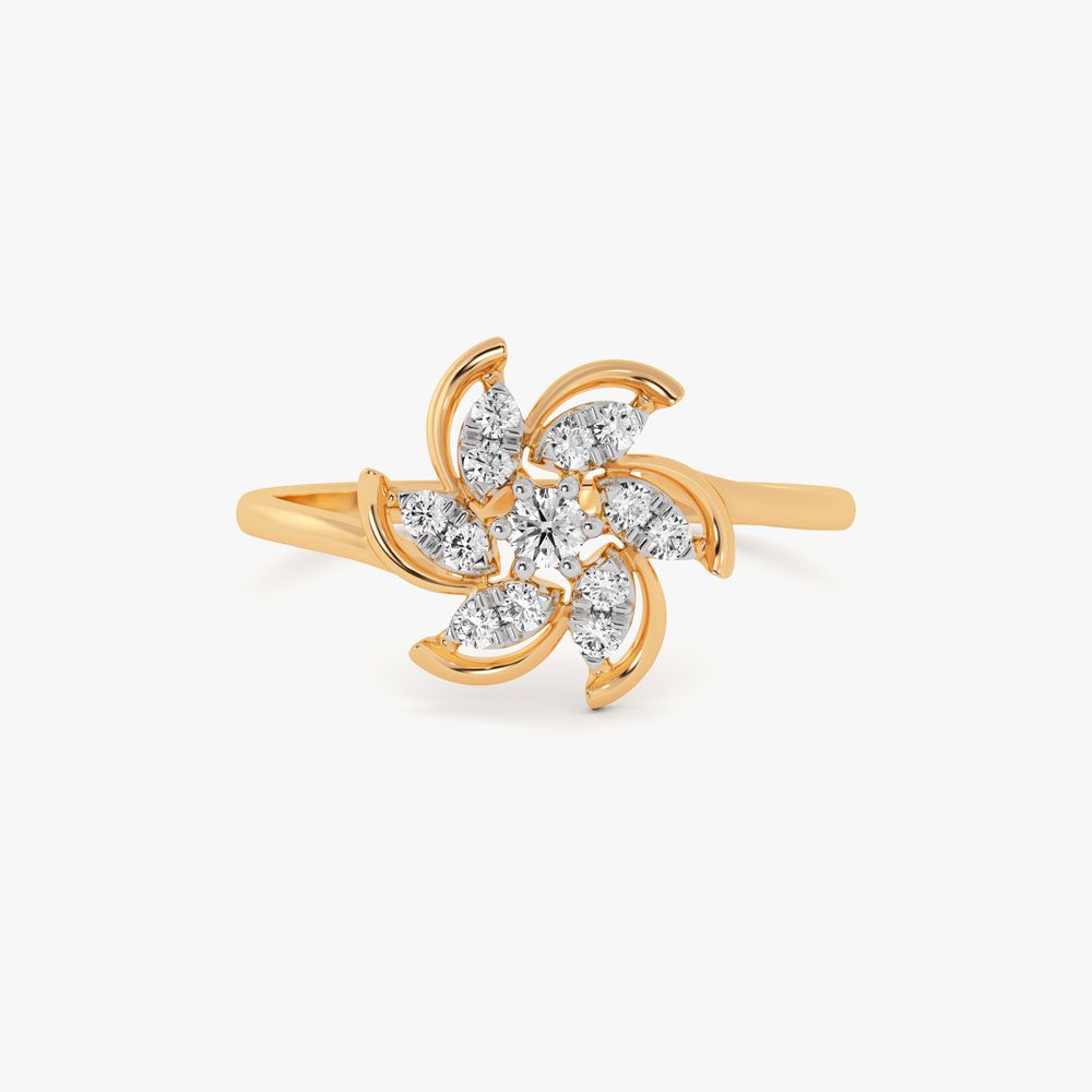 Flowing Flower 14Kt Yellow Gold Diamond Ring-Rings-ERG26L08