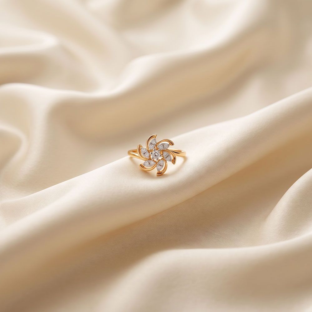Flowing Flower 14Kt Yellow Gold Diamond Ring-Rings-ERG26L08