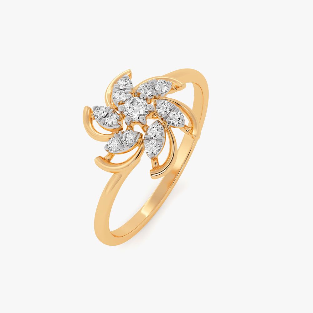 Flowing Flower 14Kt Yellow Gold Diamond Ring-Rings-ERG26L08