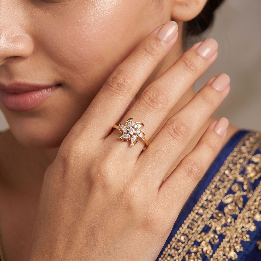 Flowing Flower 14Kt Yellow Gold Diamond Ring-Rings-ERG26L08