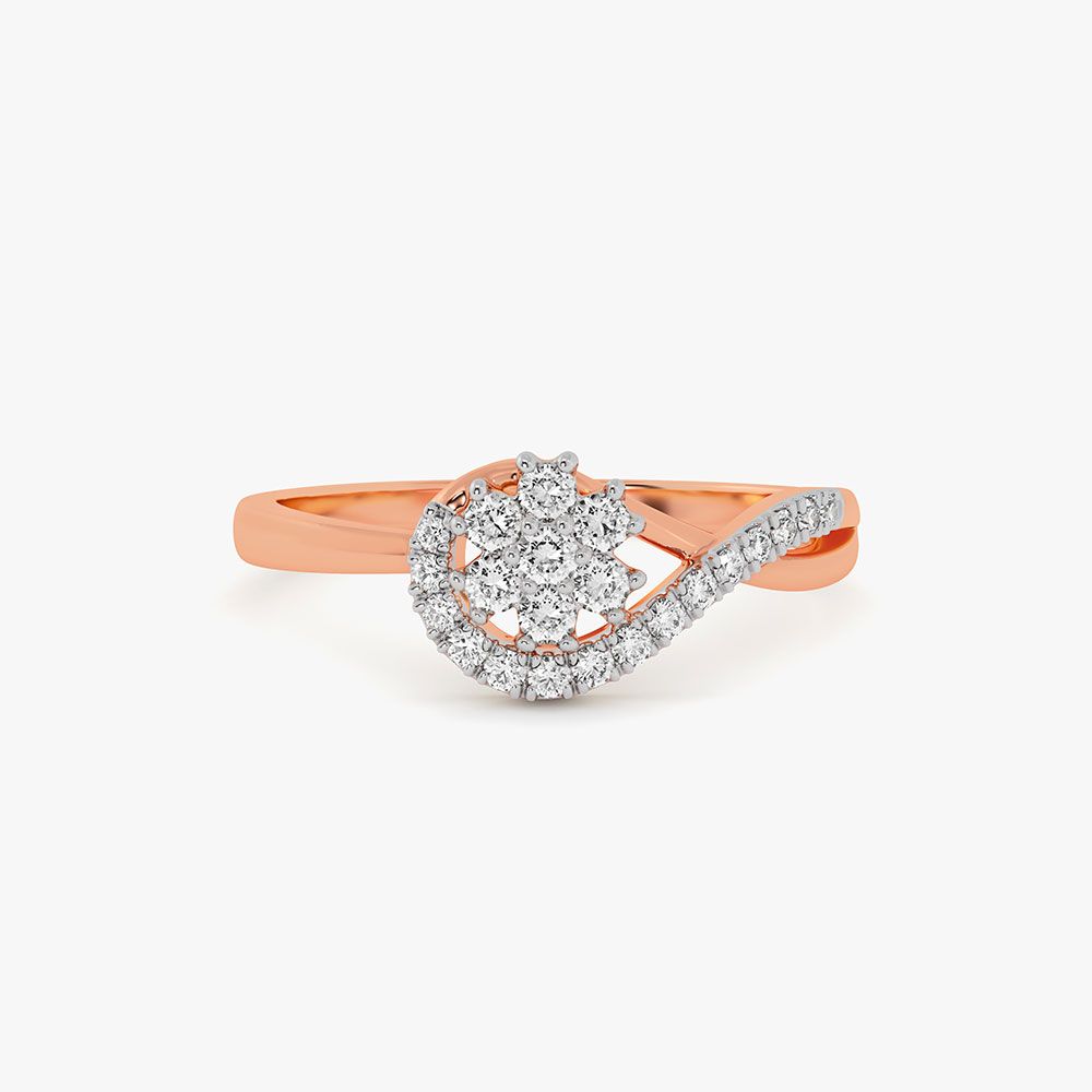 Cluster Leaf 14Kt Rose Gold Diamond Ring-Rings-ERG26L13