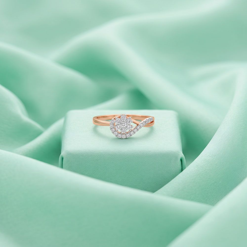 Cluster Leaf 14Kt Rose Gold Diamond Ring-Rings-ERG26L13