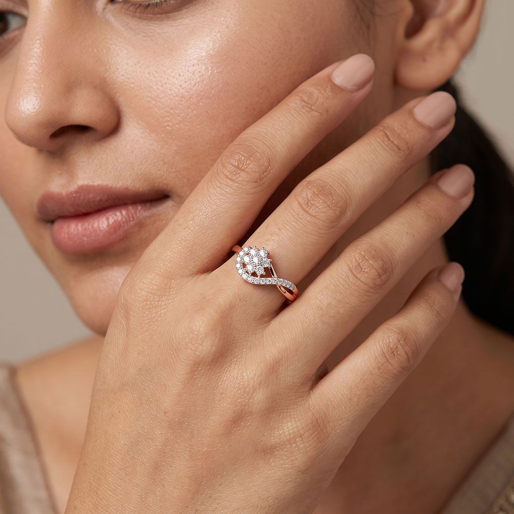 Cluster Leaf 14Kt Rose Gold Diamond Ring-Rings-ERG26L13