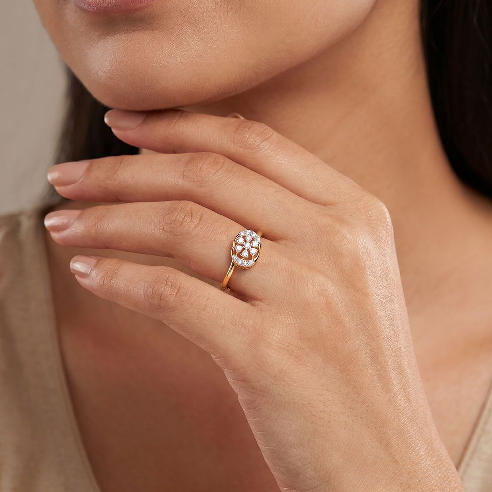 Charming Bloom 14Kt Yellow Gold Diamond Ring-Rings-ERG26L14