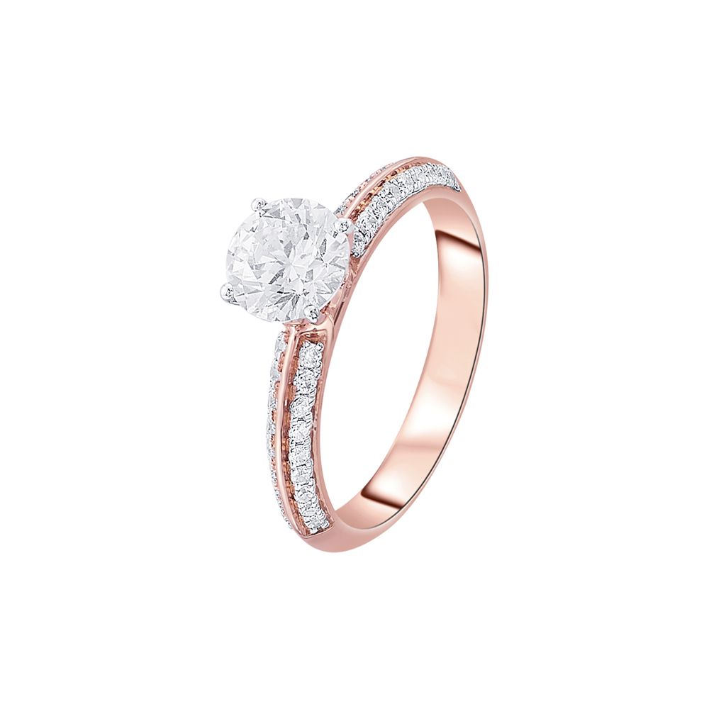 Glossy Diamond and 18KT Rose Gold Solitaire Ring-Rings-HRG23024
