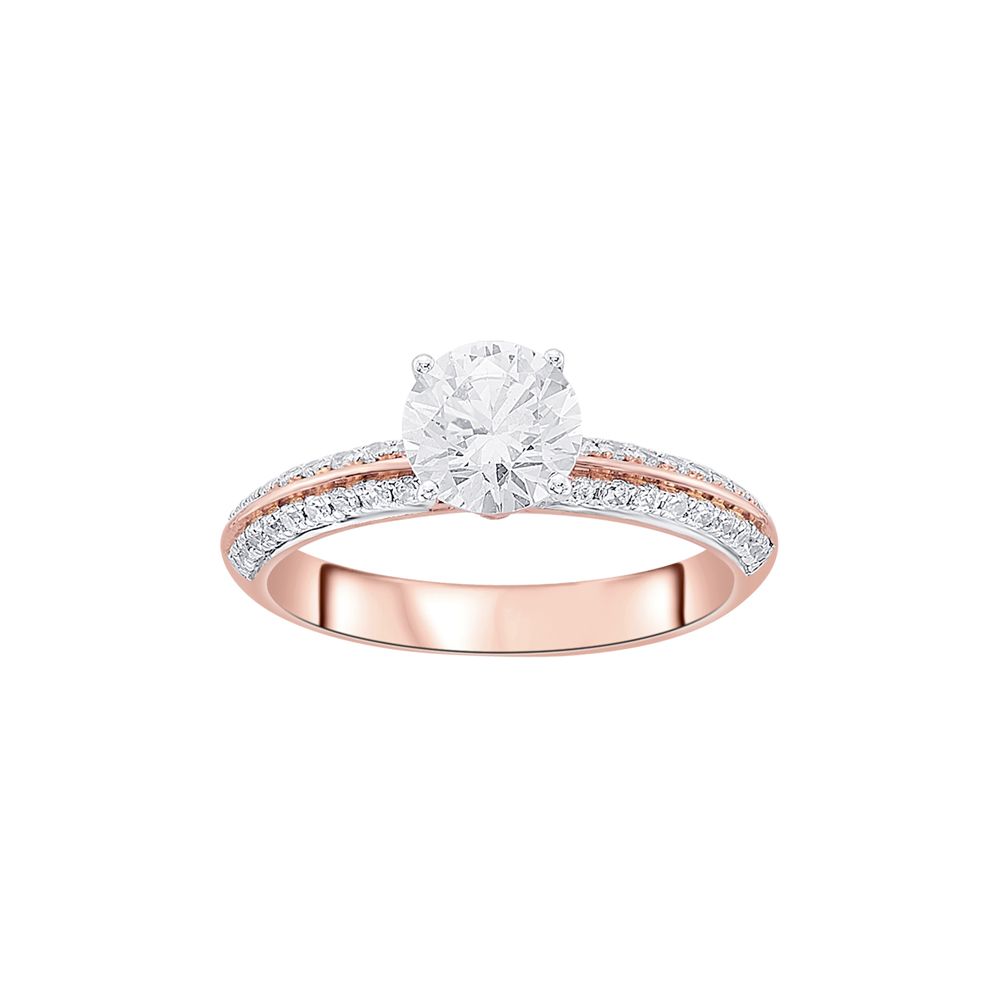 Glossy Diamond and 18KT Rose Gold Solitaire Ring-Rings-HRG23024
