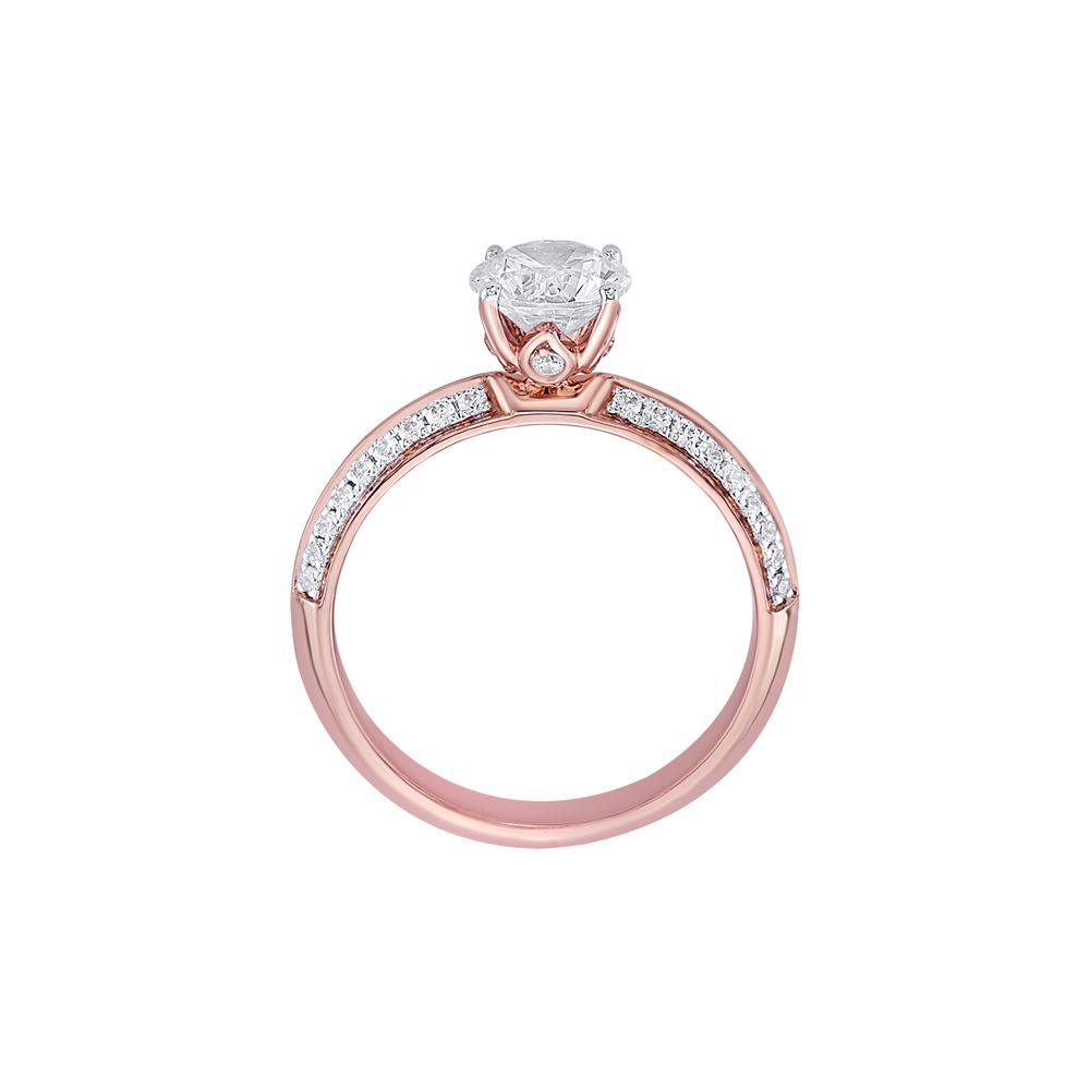 Glossy Diamond and 18KT Rose Gold Solitaire Ring-Rings-HRG23024