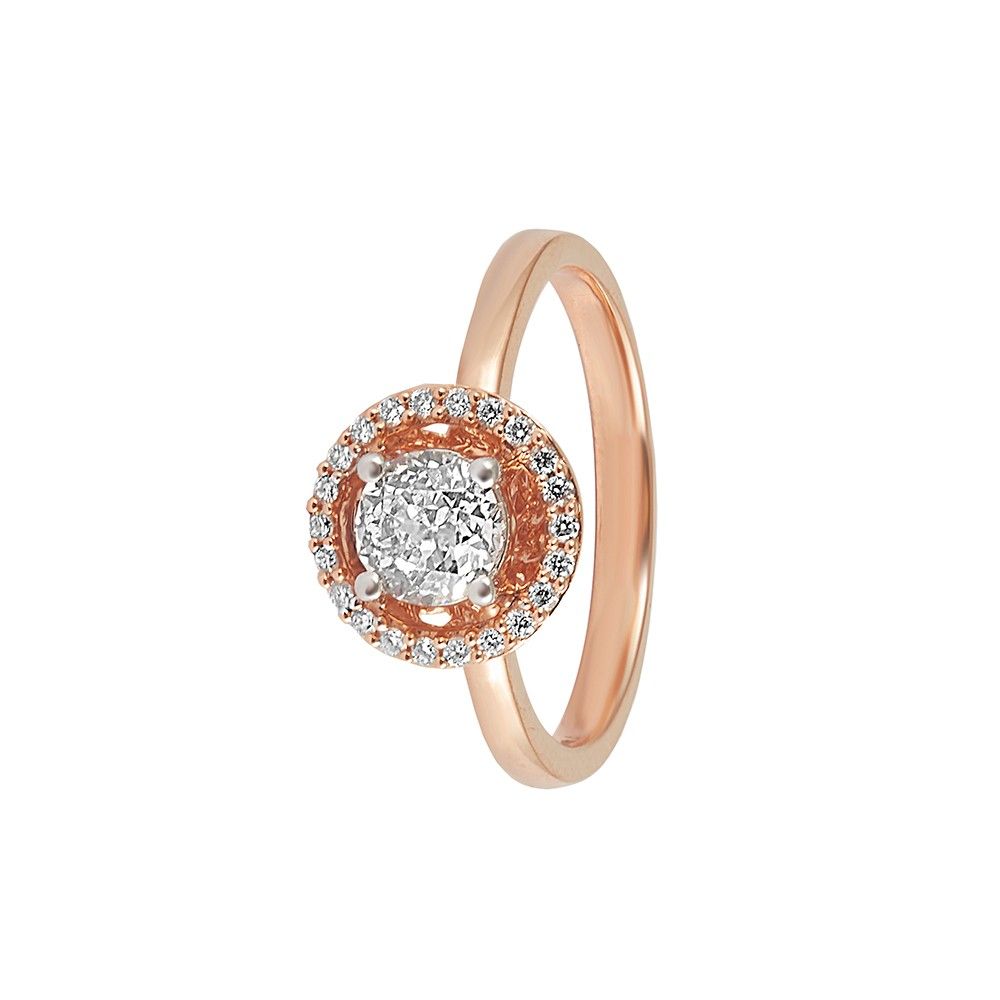 Diamond Encircled Solitaire Ring in 18KT Rose Gold-Rings-HRG23030
