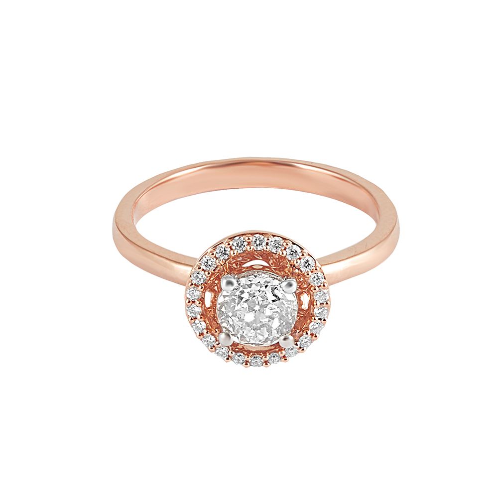 Diamond Encircled Solitaire Ring in 18KT Rose Gold-Rings-HRG23030