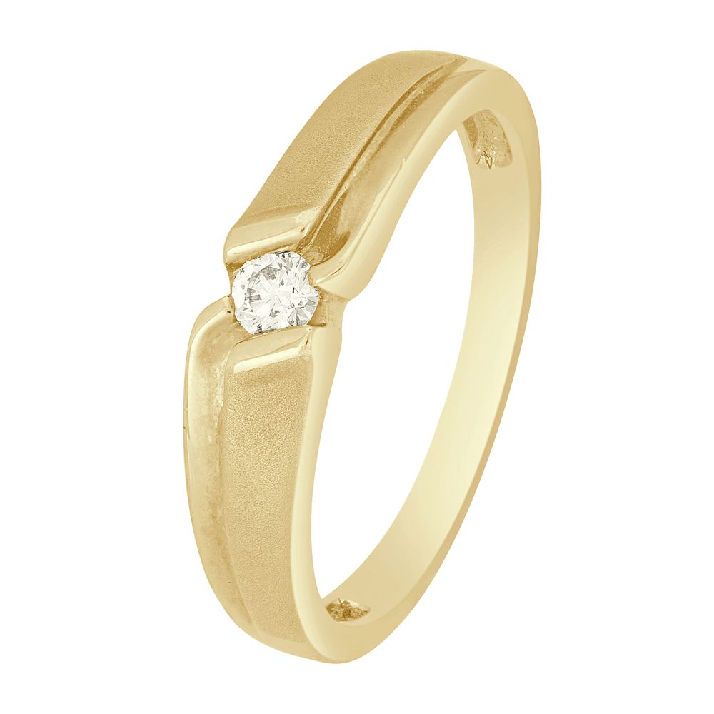Single Diamond Mens 18KT Yellow Gold Finger Ring-Rings-MRG20012