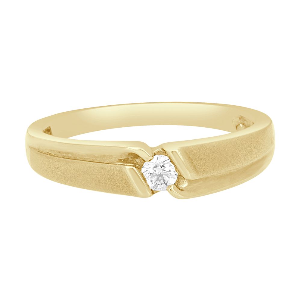 Single Diamond Mens 18KT Yellow Gold Finger Ring-Rings-MRG20012