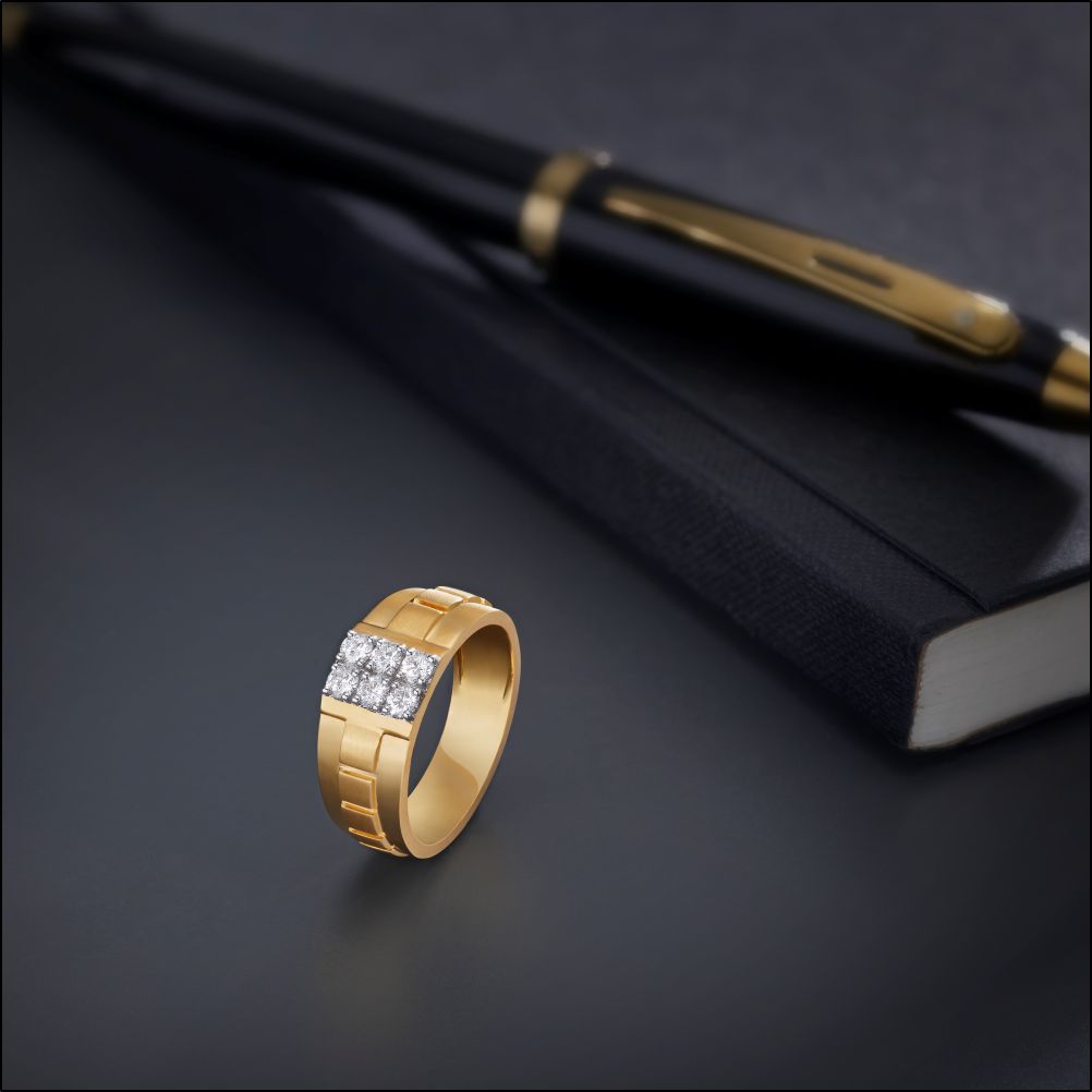 Textured Mens 18Kt Yellow Gold Ring-Rings-MRG23002-D300RLB