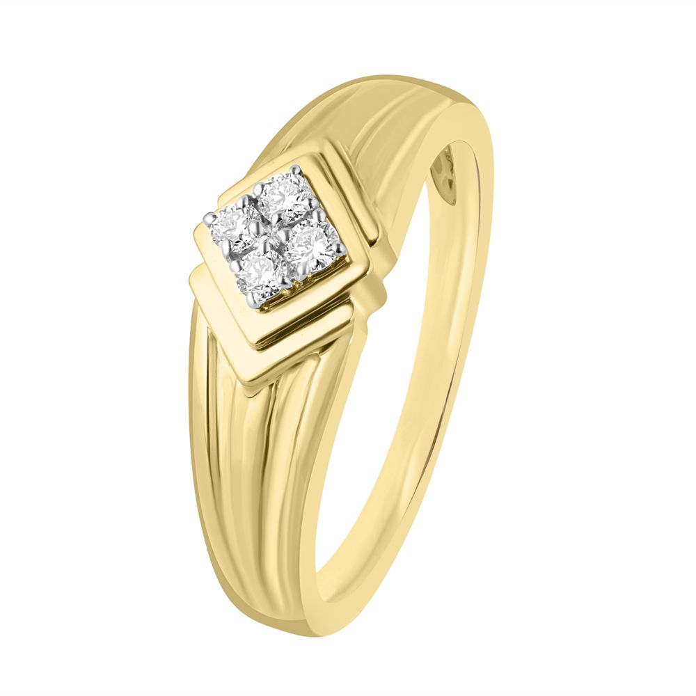Mens Diamond Studded Textured Yellow Gold Ring-Rings-MRG23007