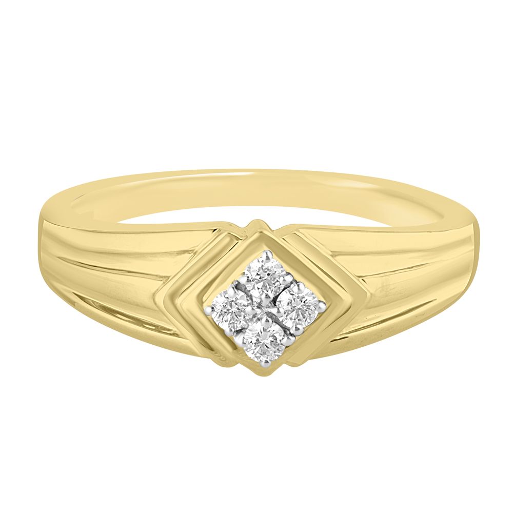Buy Men's Diamond Studded Textured Yellow Gold Ring MRG23007