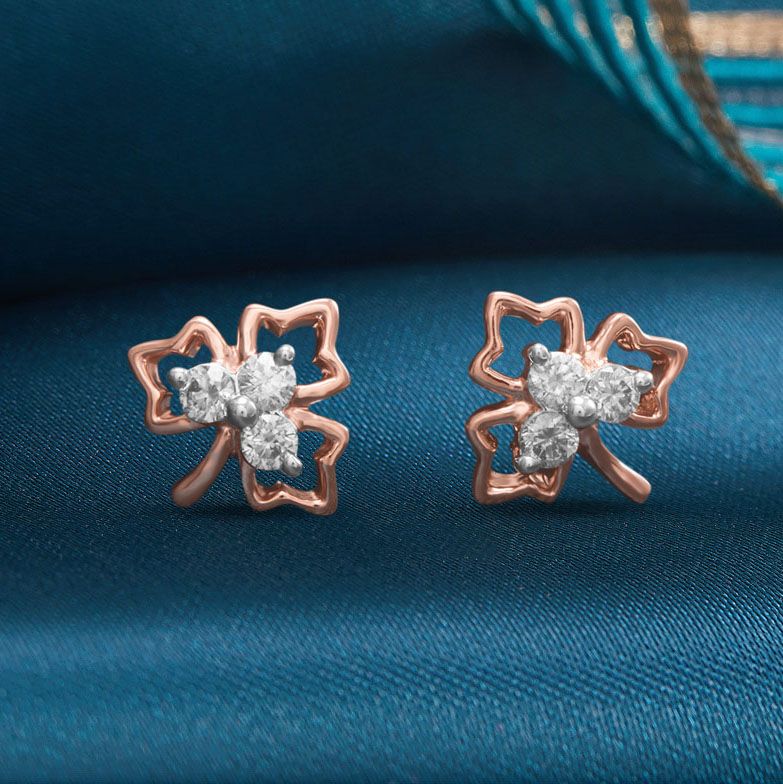 Leaf Design Rose Gold and Diamond Studs-Earrings-OER23J49-D900X0C