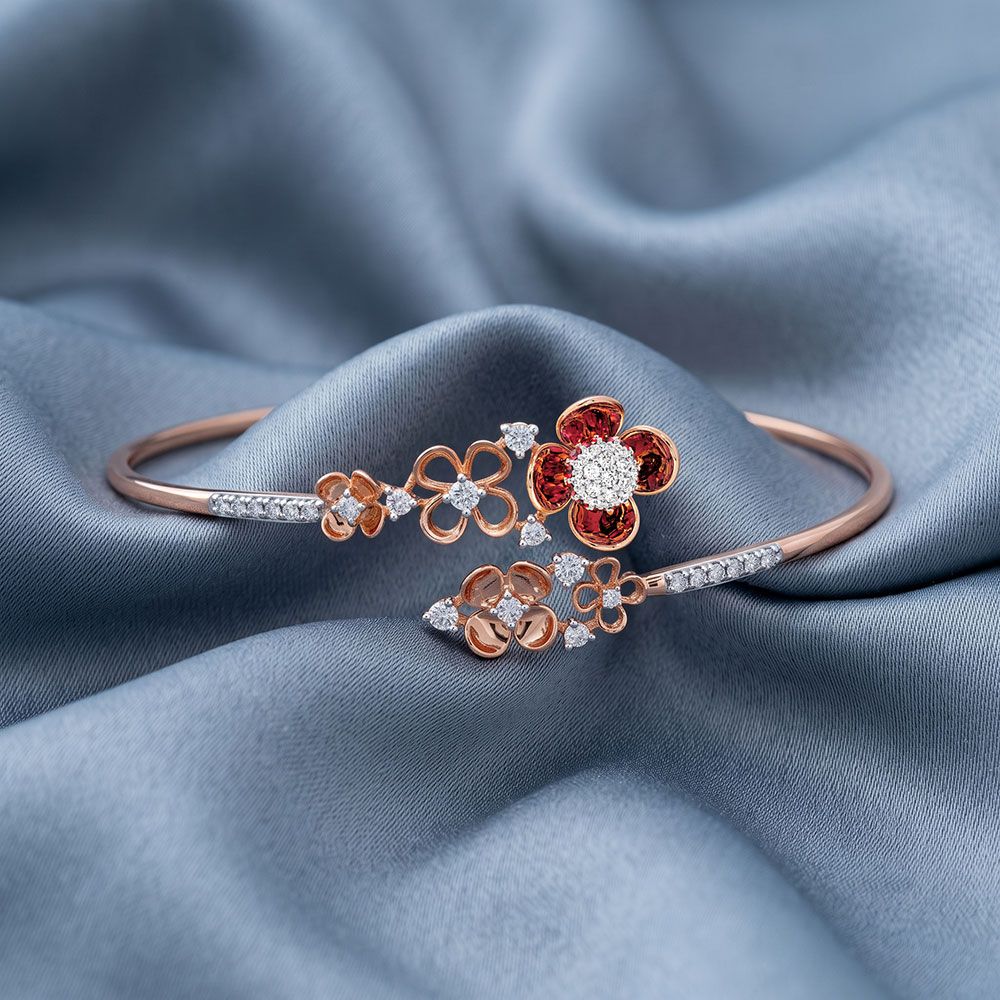 Vibrant 14Kt Diamond and Red Stone Bracelet-Bracelets-OBF26R47