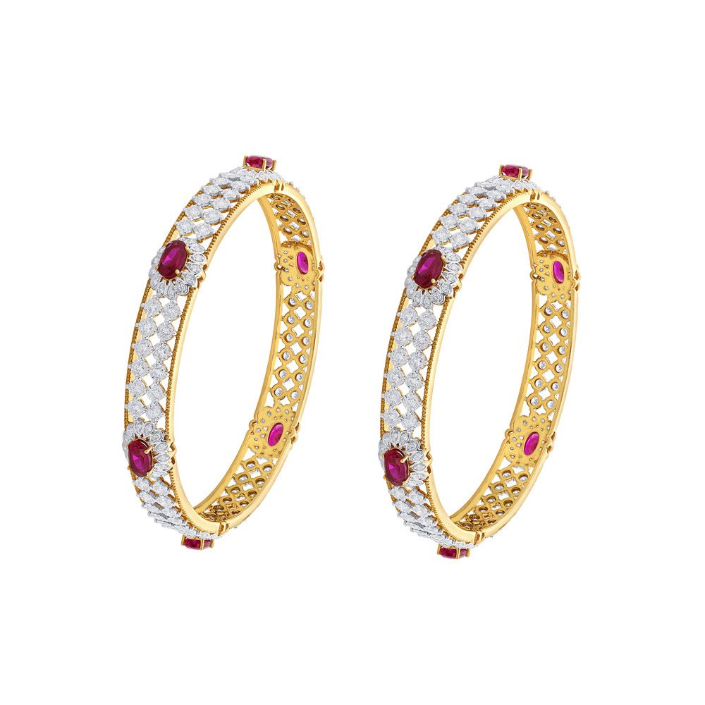 Intricate 14KT Yellow Bangle Set of 2-Bangles-OBA21031