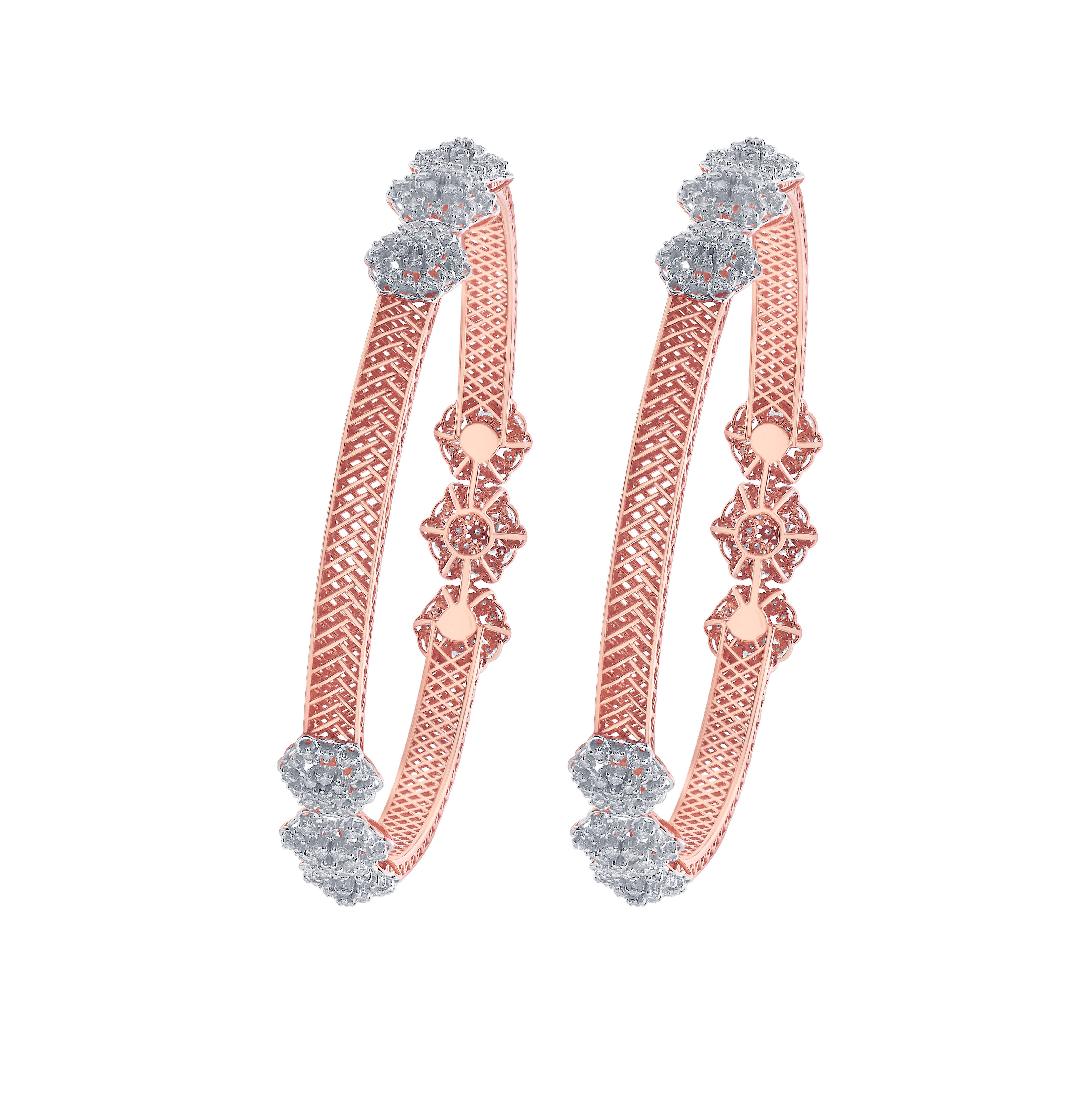 Floral Mesh Diamond Rose Gold Bangles Set of 2-All Jewellery-OBA23040