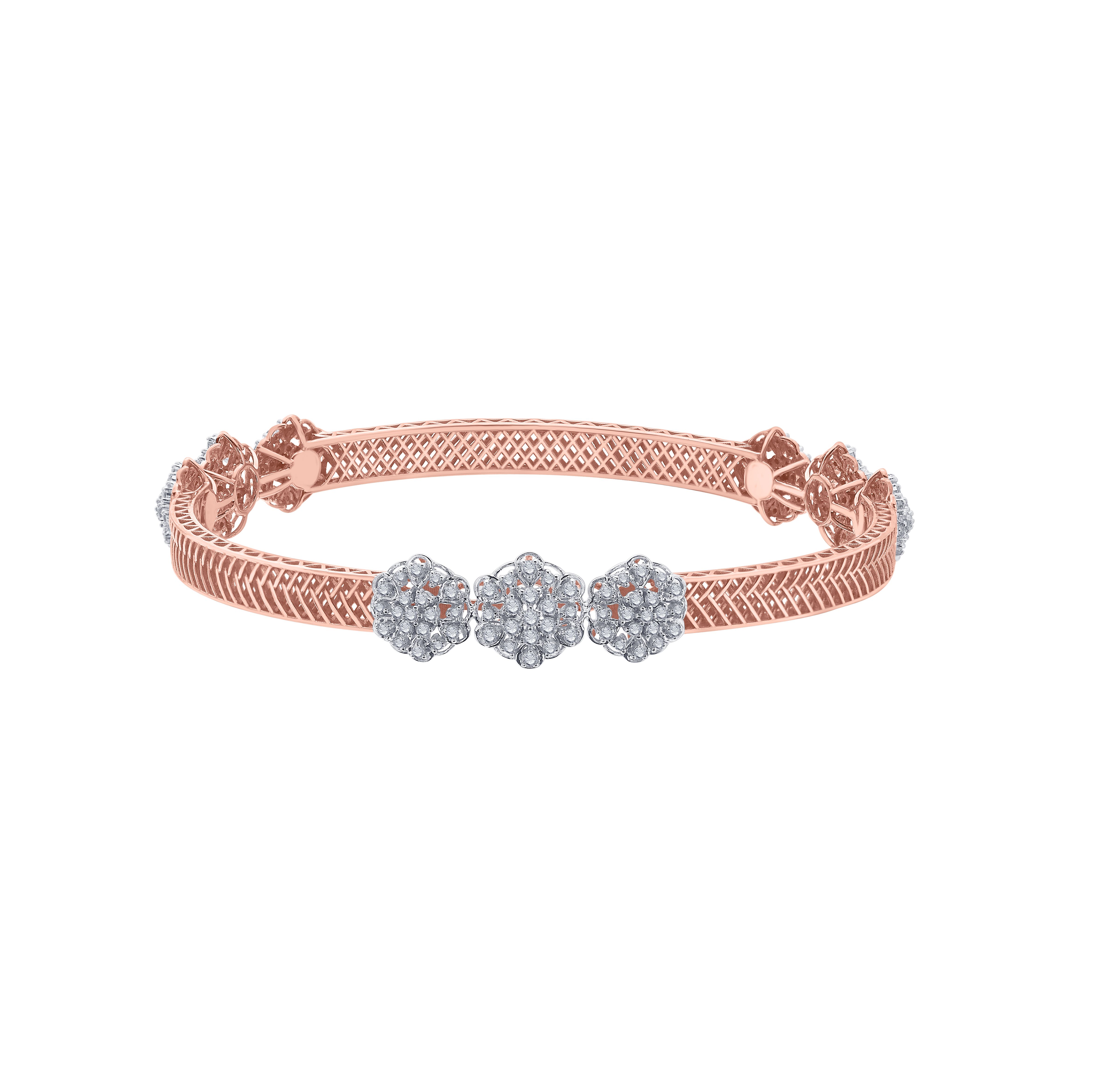 Floral Mesh Diamond Rose Gold Bangles Set of 2-All Jewellery-OBA23040