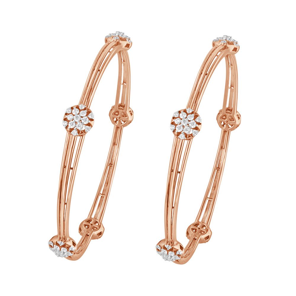 Concentric Circled Rose Gold Designer Bangle Set of 2-Shop by Metal-OBA23048
