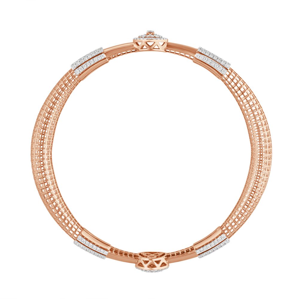 Exquisite 18KT Rose Gold Lattice Design Bangle Set of 2-Shop by Metal-OBA23050