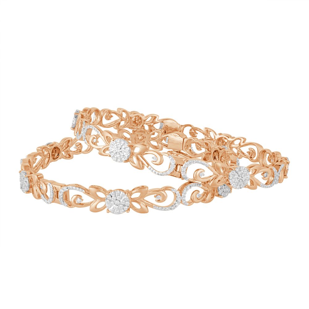 Appealing 18KT Rose Gold Diamond Bangle Set of 2-Bangles-OBA13024