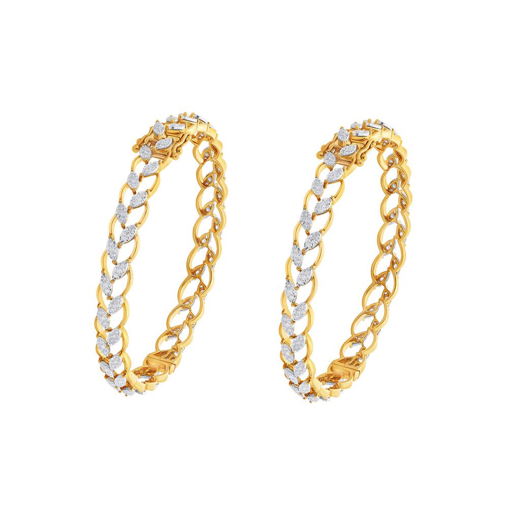 Leaf Design Diamond Bangle Set of 2-Bangles-OBA15057